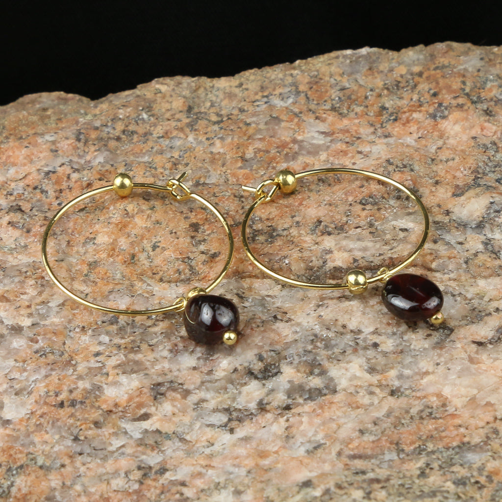 Gold w/ Black Stone Hoop Earrings