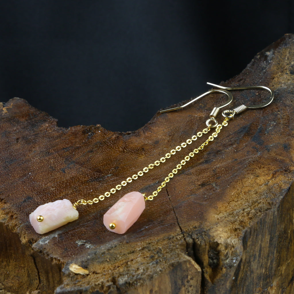 Gold w/ Pink Stone Dangle Earrings