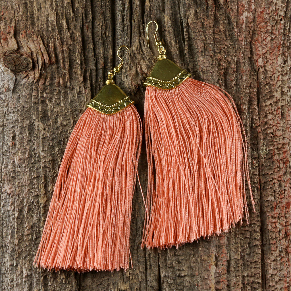 Gold Earrings w/ Pink Tassel