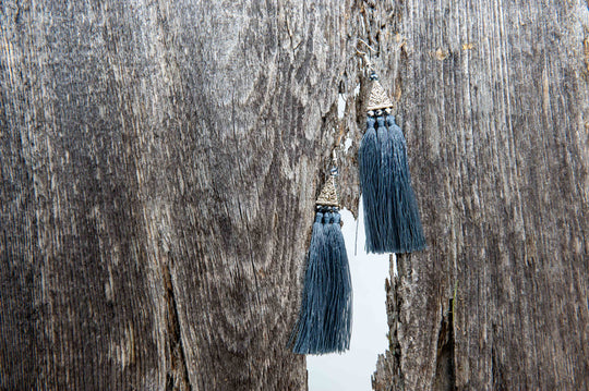 Silver Earrings w/ Grey Tassel