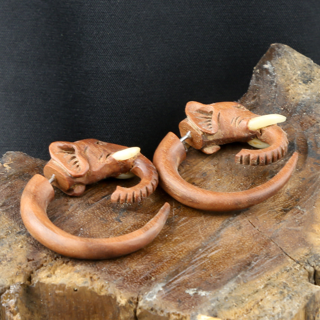 Wood Elephant Earrings