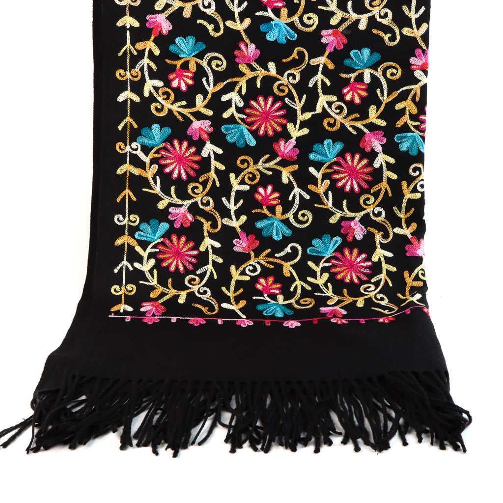 Embroidered Floral Shawl - Black