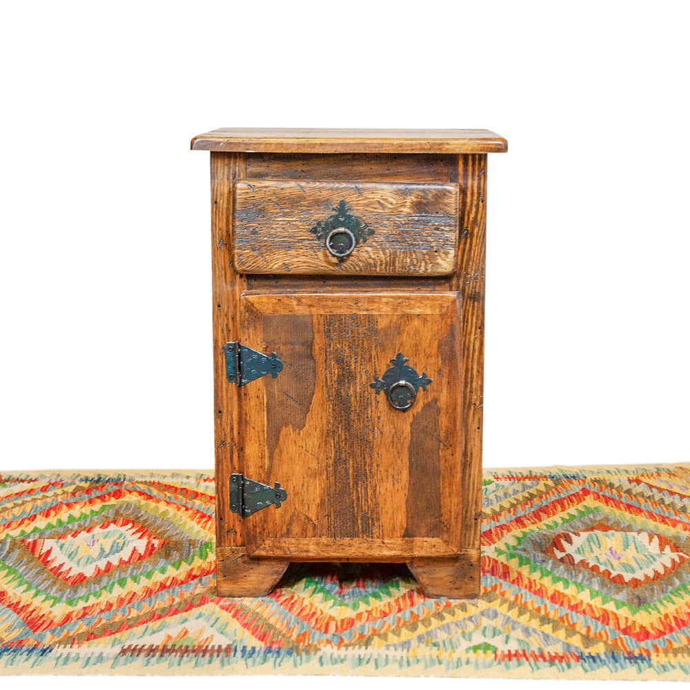 Mexican End Table with Drawer and Door - Brown