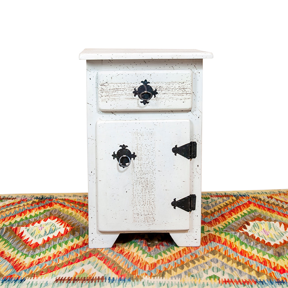 Mexican End Table with Drawer and Door  - White
