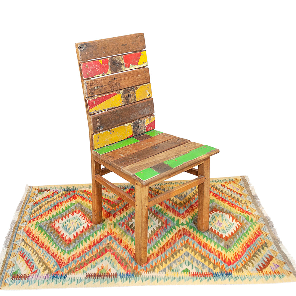 Reclaimed Wood Chair with Green Yellow Accent