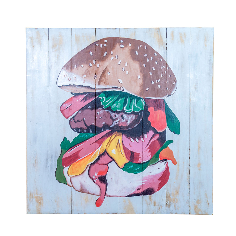 Bali Hand Painted Burger Painting on Albasia Wood