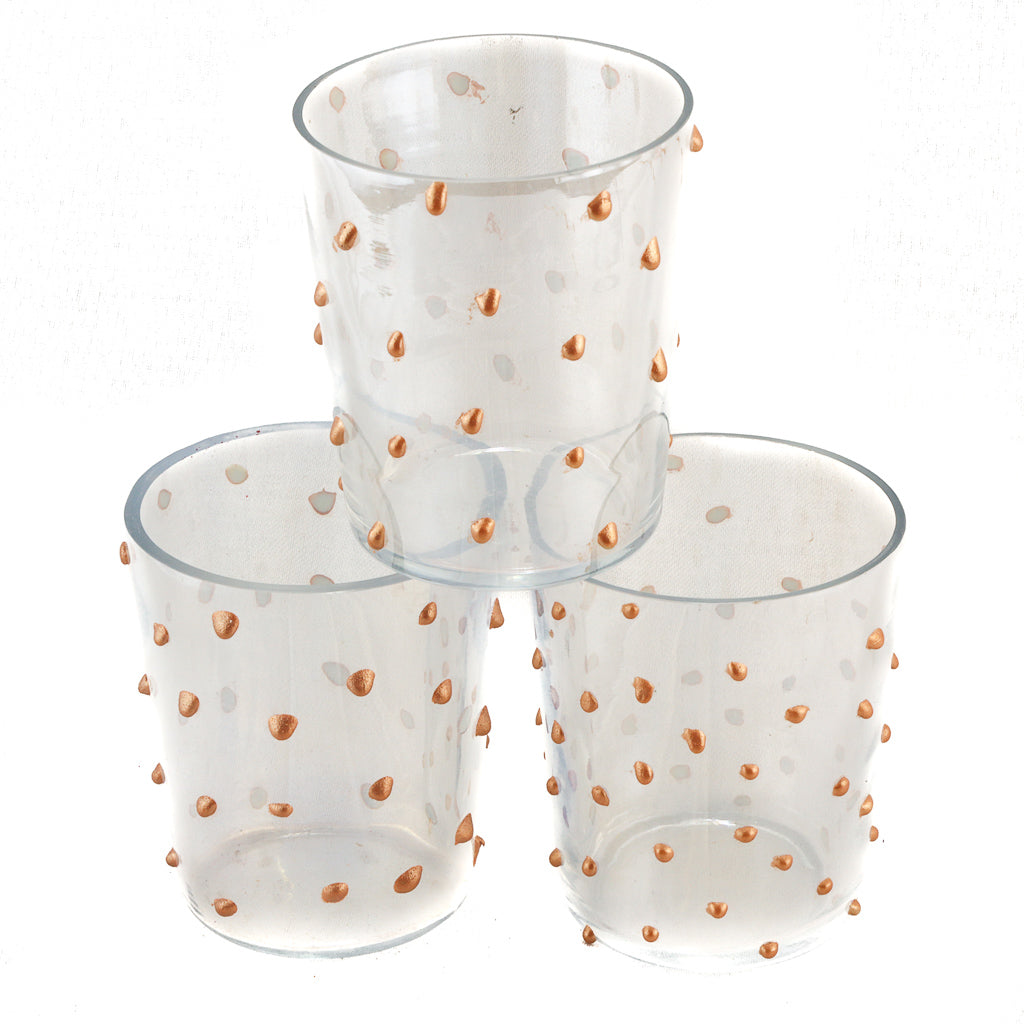 Short T-Lite - Clear with Copper Polka Dots - Set of 3