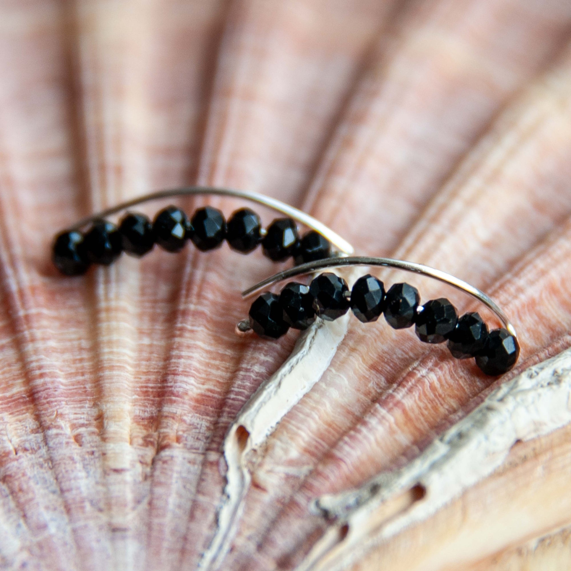 8 Black Ball Climber Earring