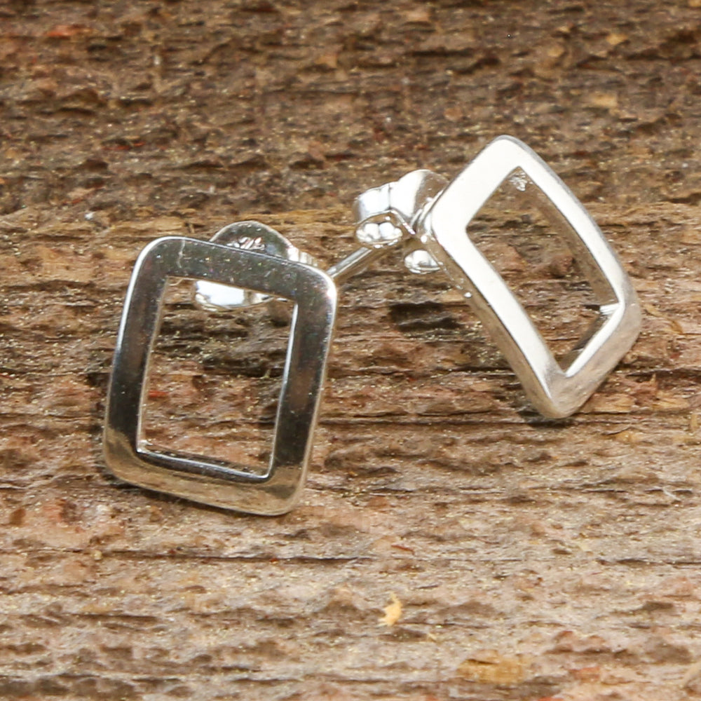 Silver Open Square Stud Earring
