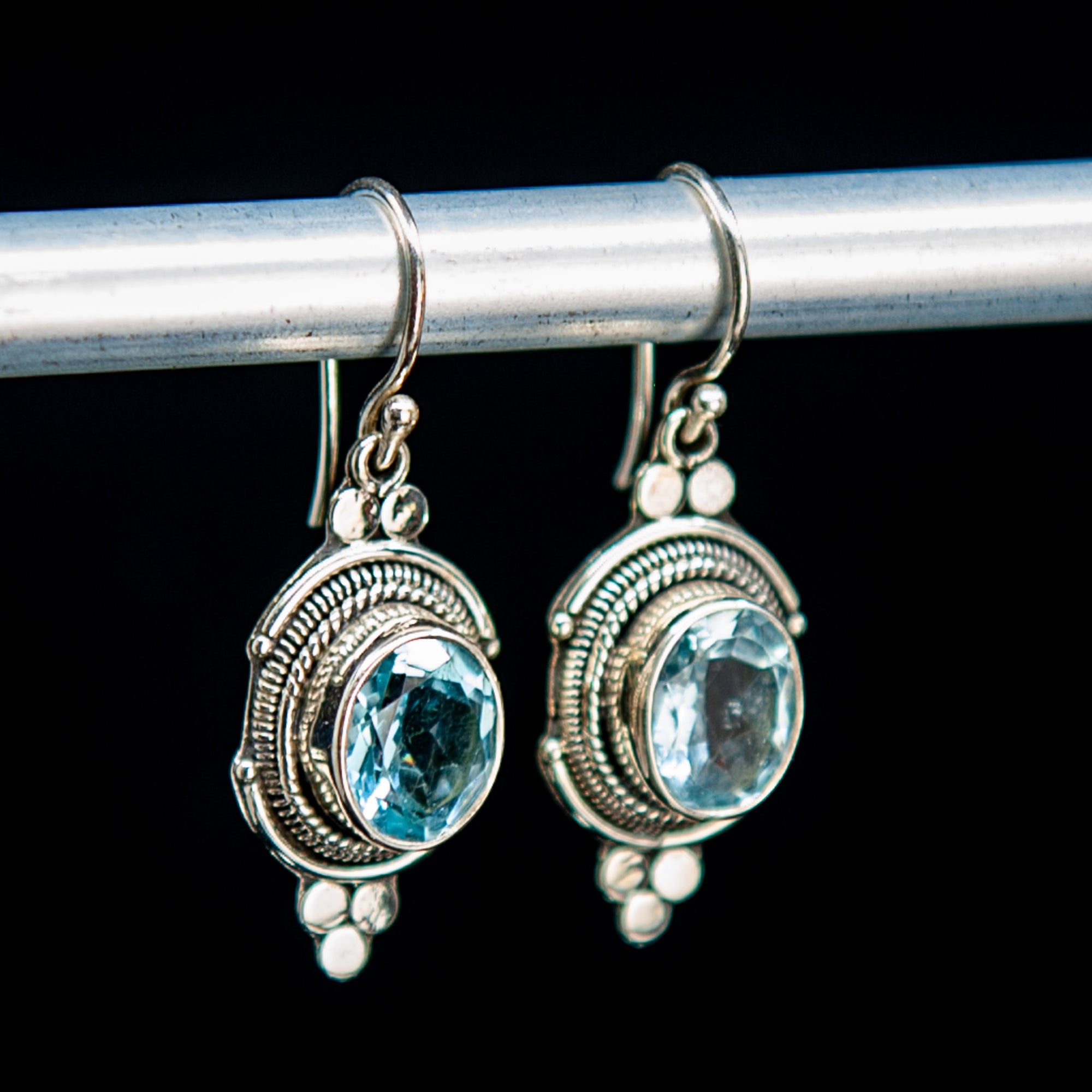 Blue Topaz Oval Drop Earrings