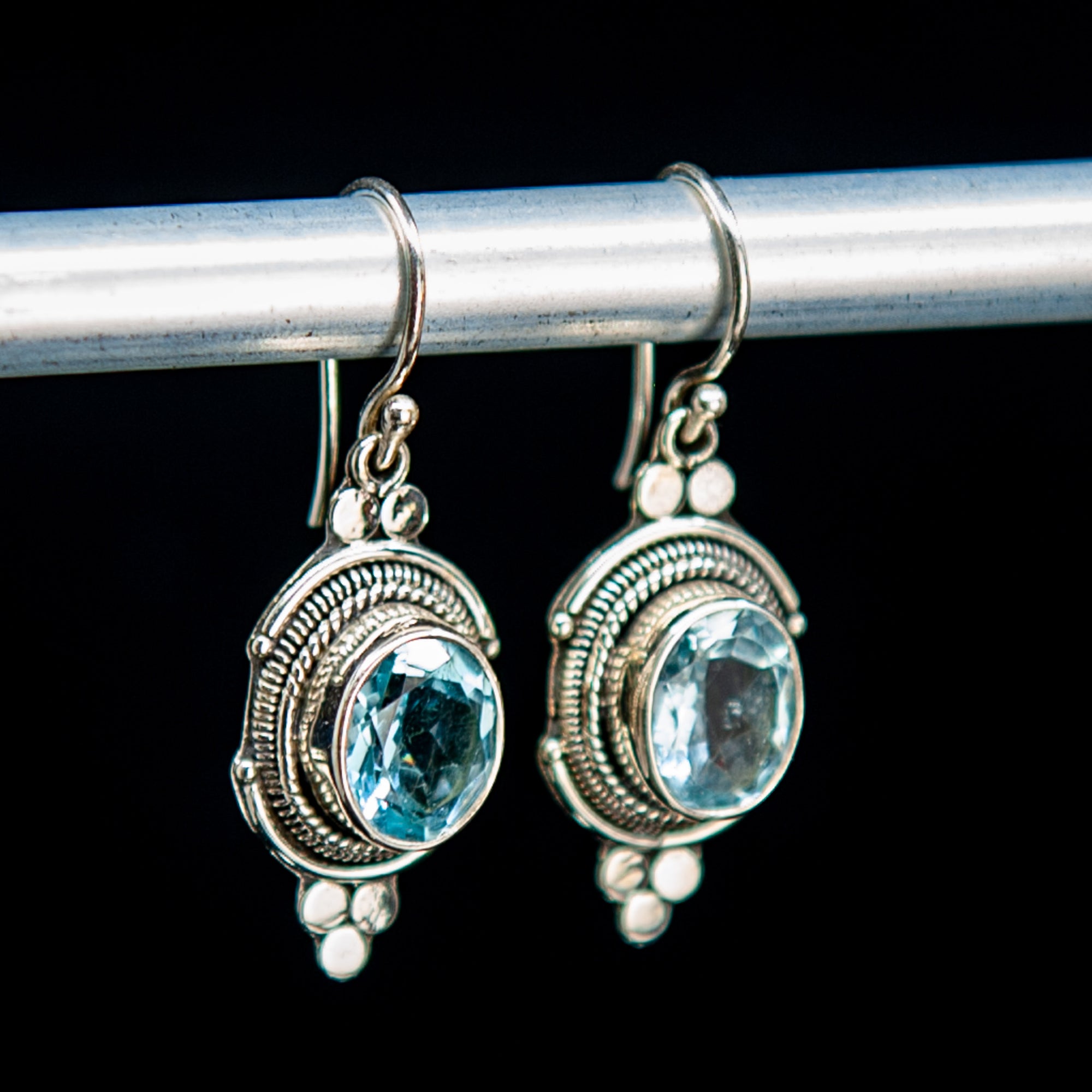 Blue Topaz Oval Drop With Roped Setting