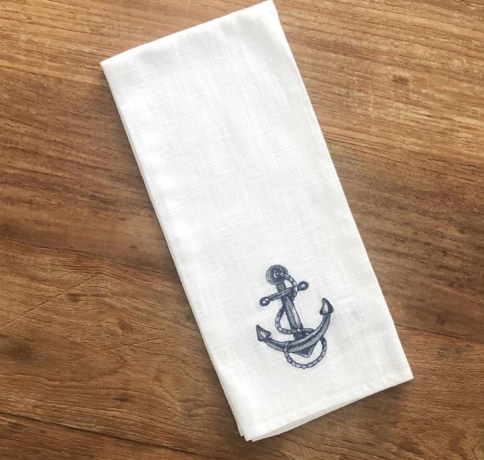 Embroidered Anchor Kitchen Towel