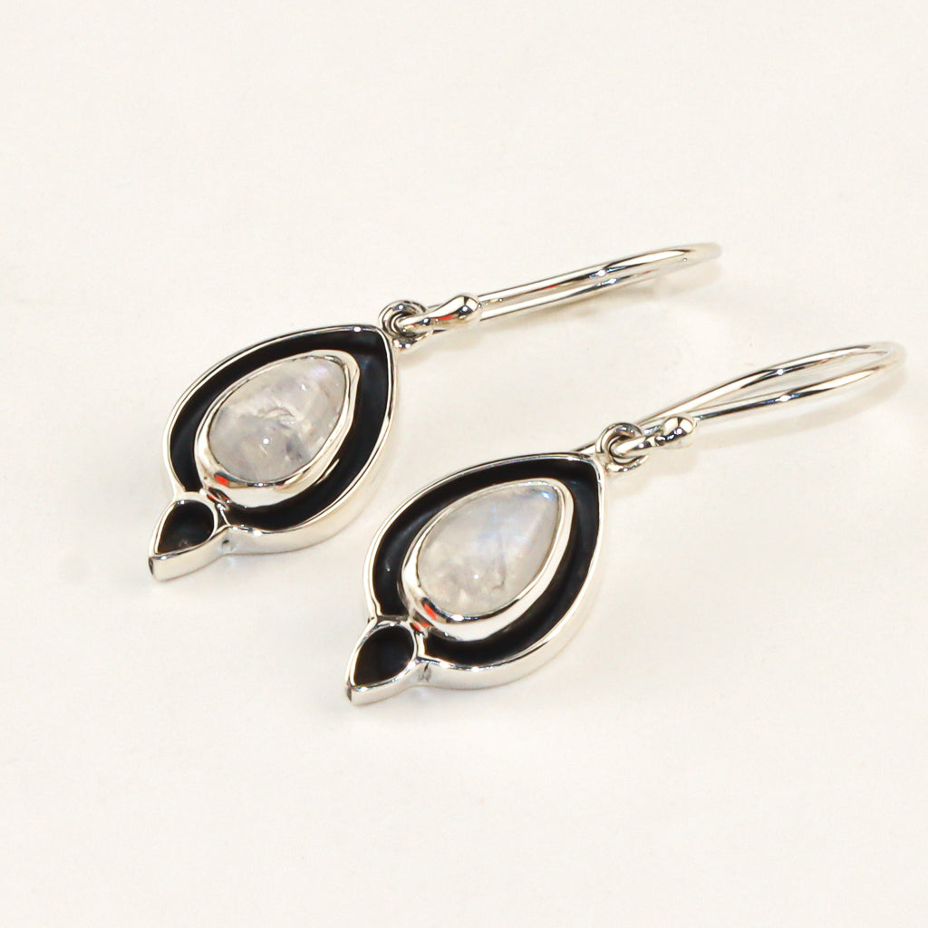 Dark Drop Moonstone Earrings