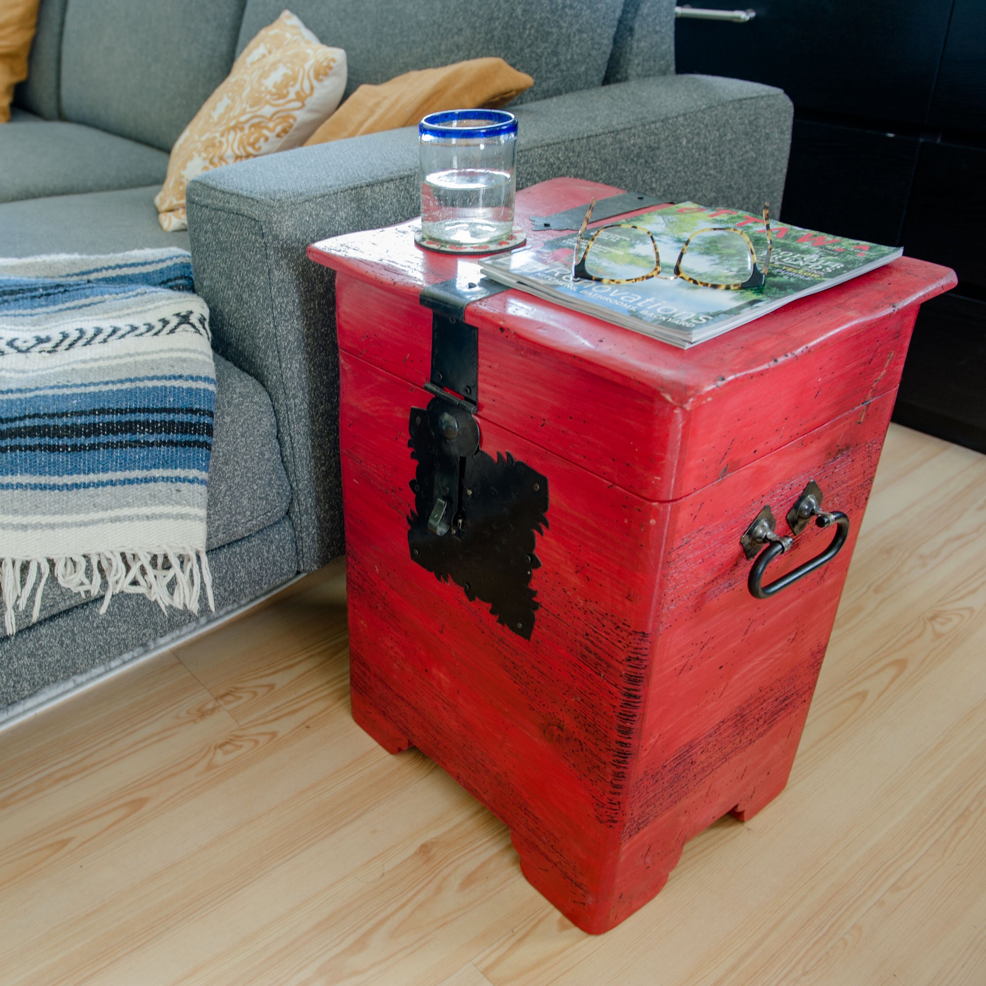 Red Tall End Table Chest