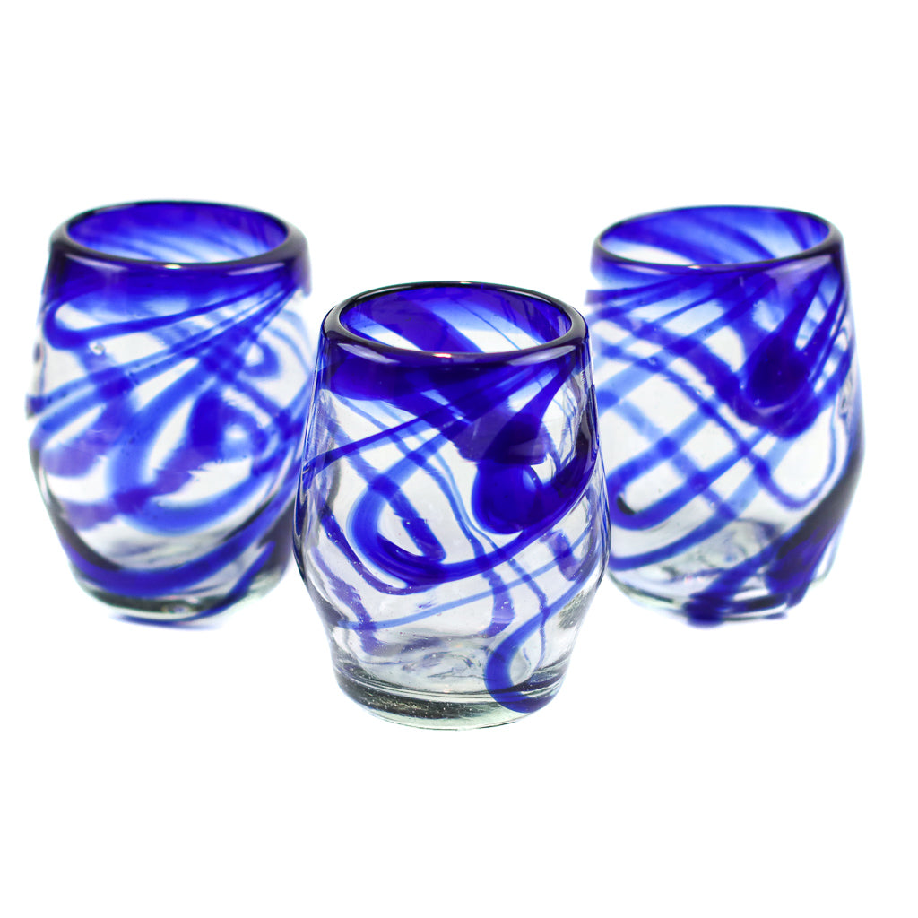 Mexican Stemless Wine Glass - Blue Swirl - 4.5"