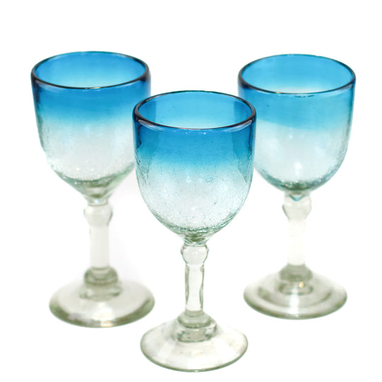 Verre à vin mexicain, Aqua Crackle, 7"