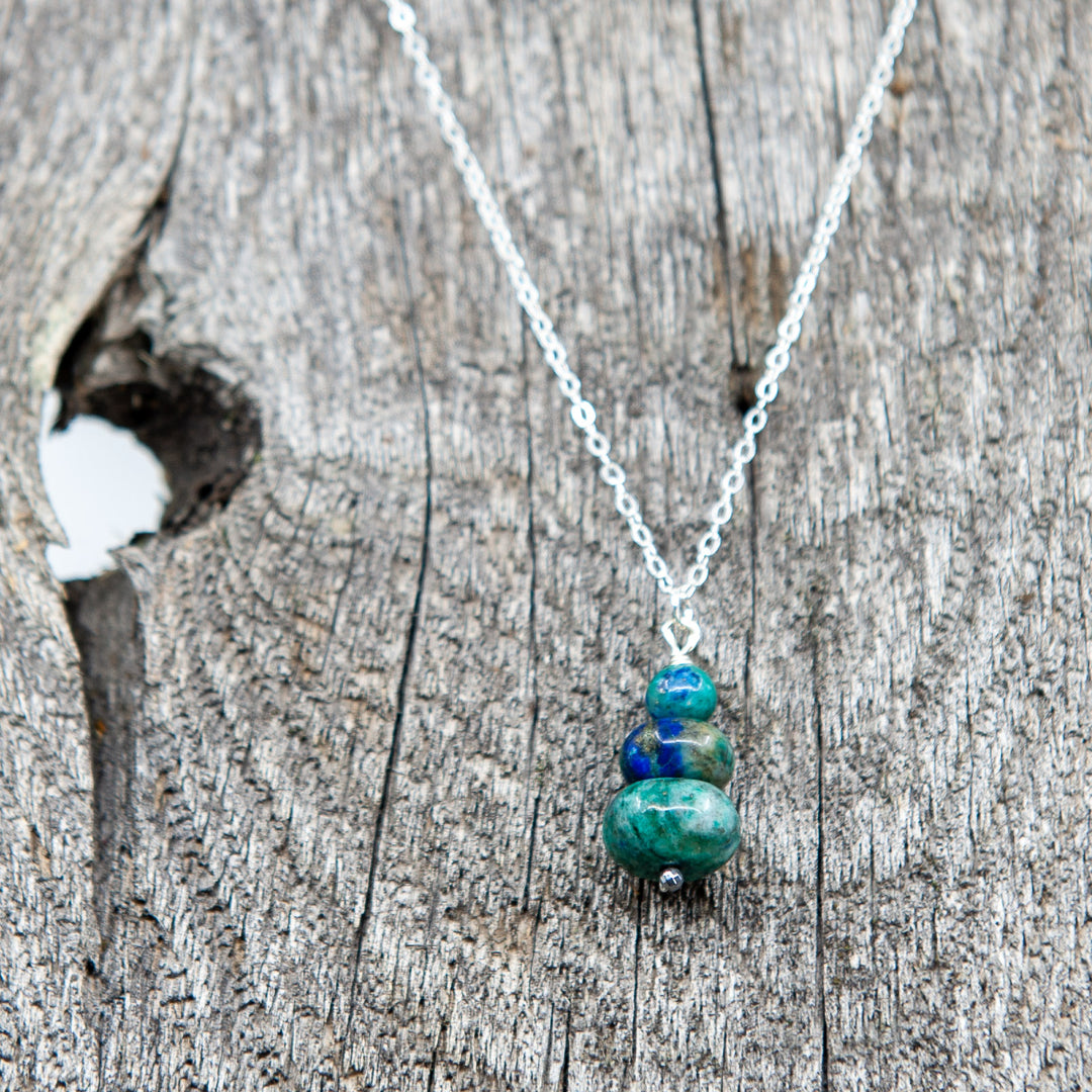 Stacked Stone Silver Necklace - Blue/Grey