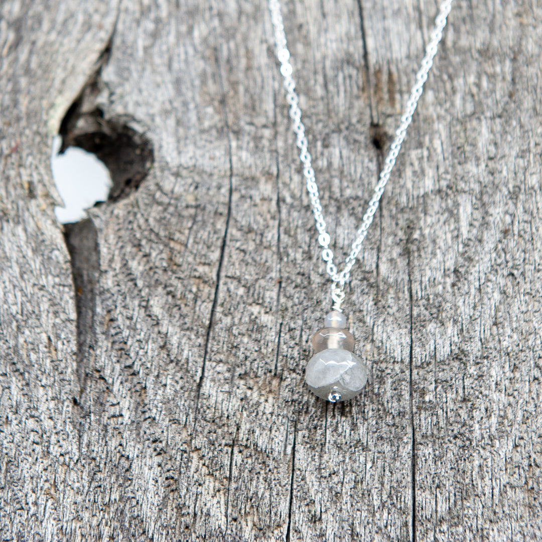 Stacked Stone Silver Necklace - Blue/Grey