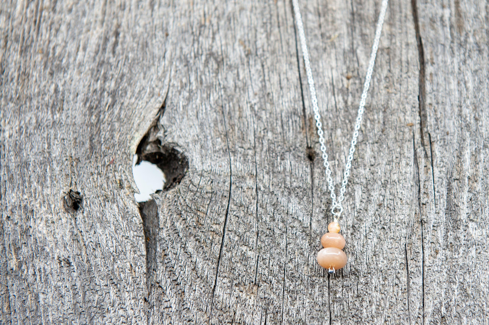 Stacked Stone Silver Necklace - Natural/Rose