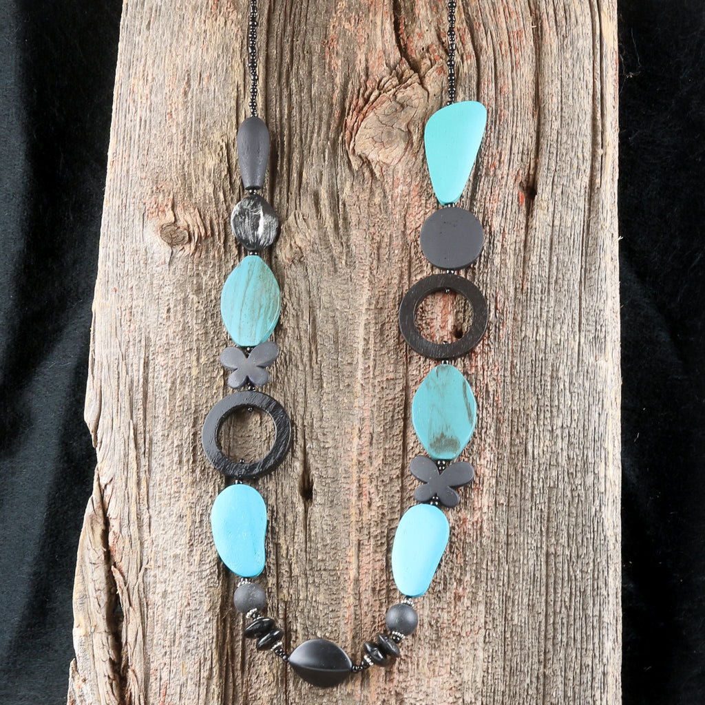 Wooden Necklace - Turquoise/Black
