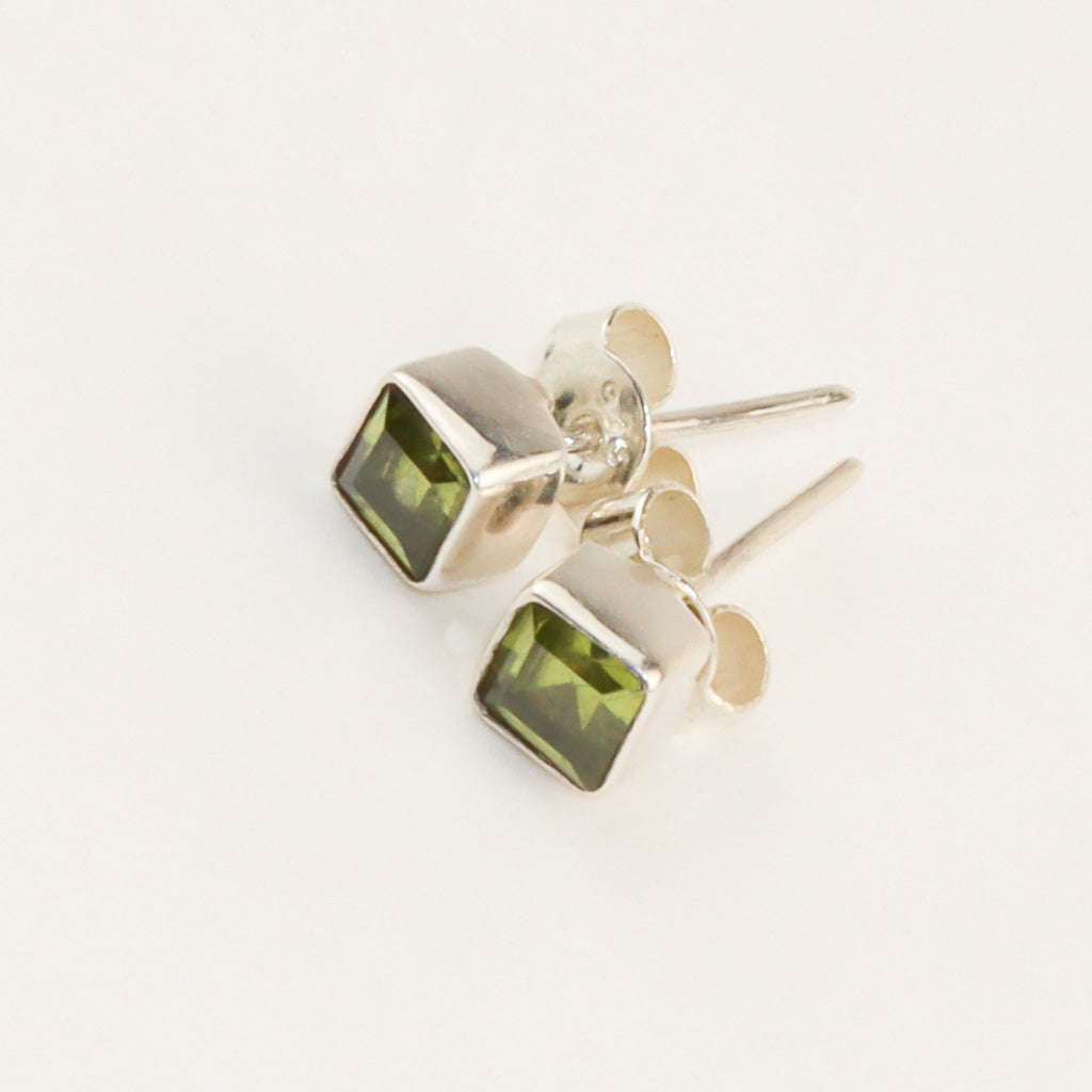 Square Peridot Studs