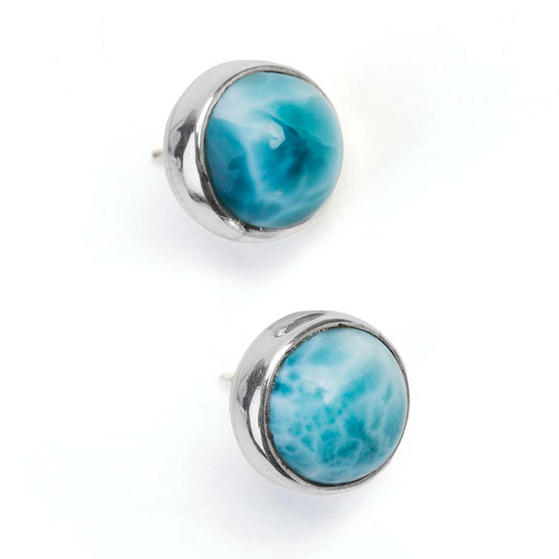 Post Round Larimar Earring- Medium