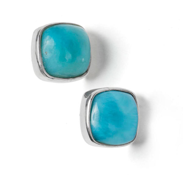 Post Square Larimar Earring- Medium