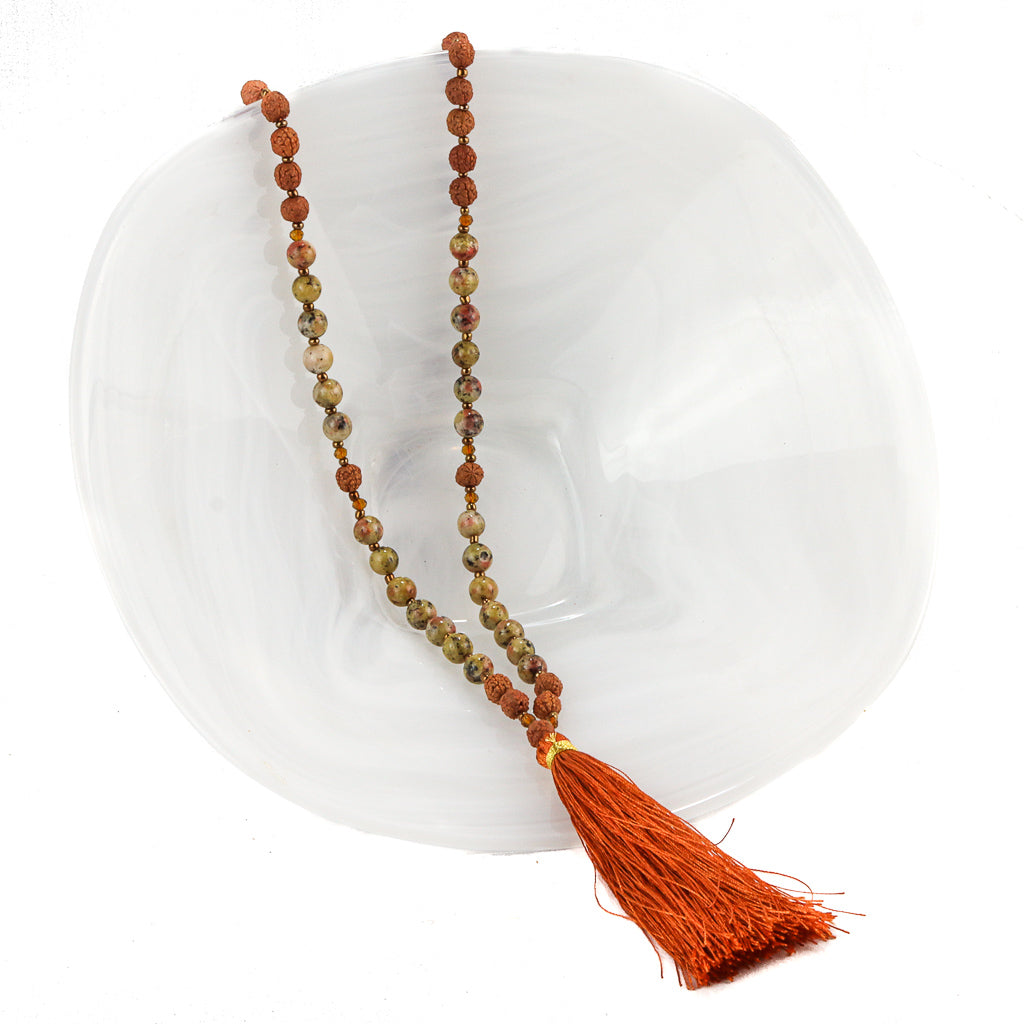 Rudraksha Seed & Gemstone Mala Necklace - 6MM