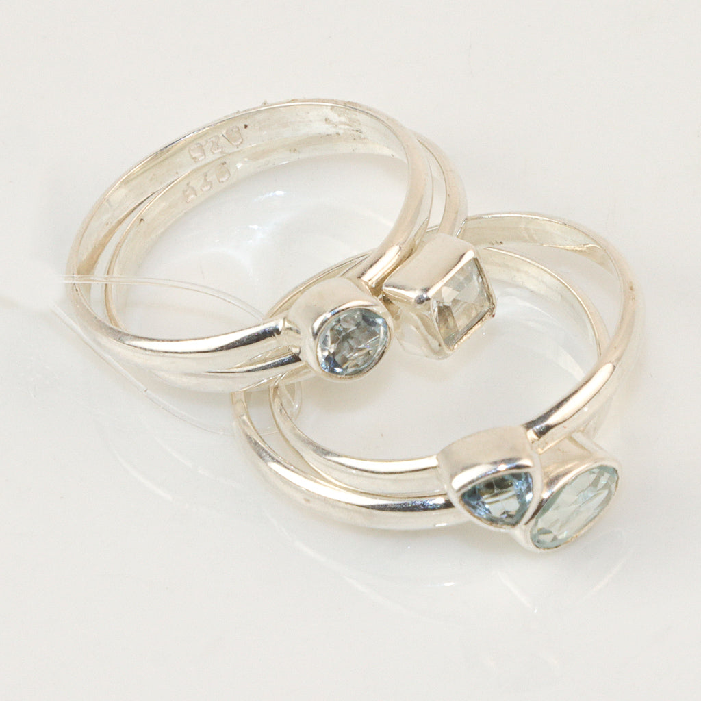 Bagues empilables multi-bandes en topaze bleue