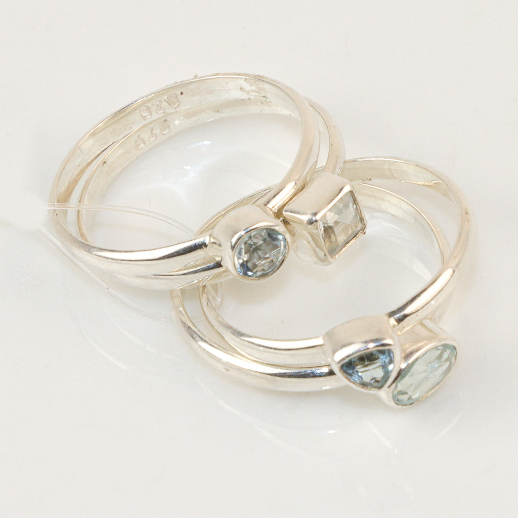 Blue Topaz Multi Band Stackable Rings
