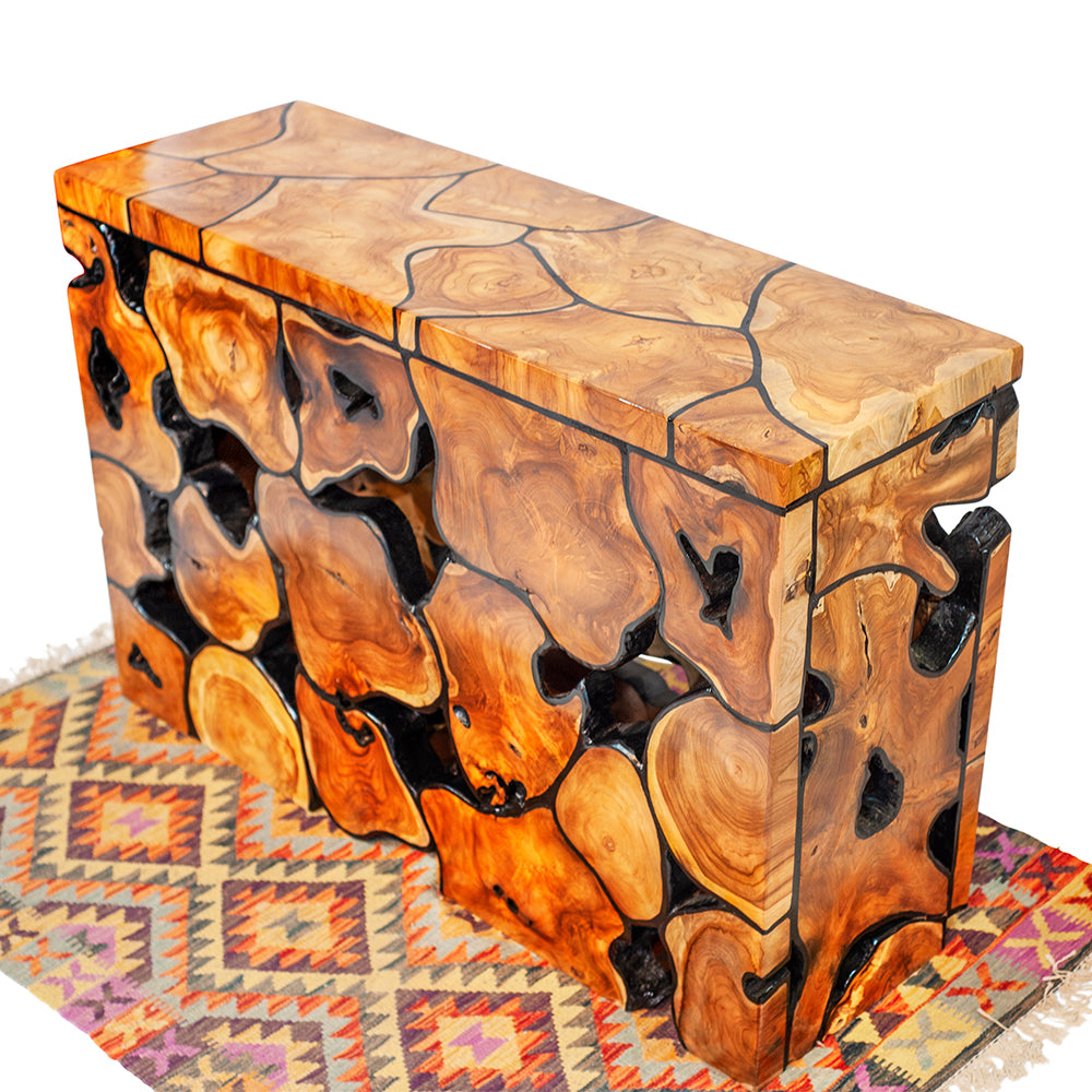 Console abstraite en bois de teck
