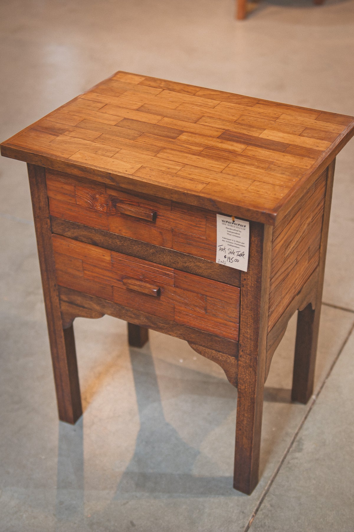 Teak Inlaid Bedside Table One World Bazaar