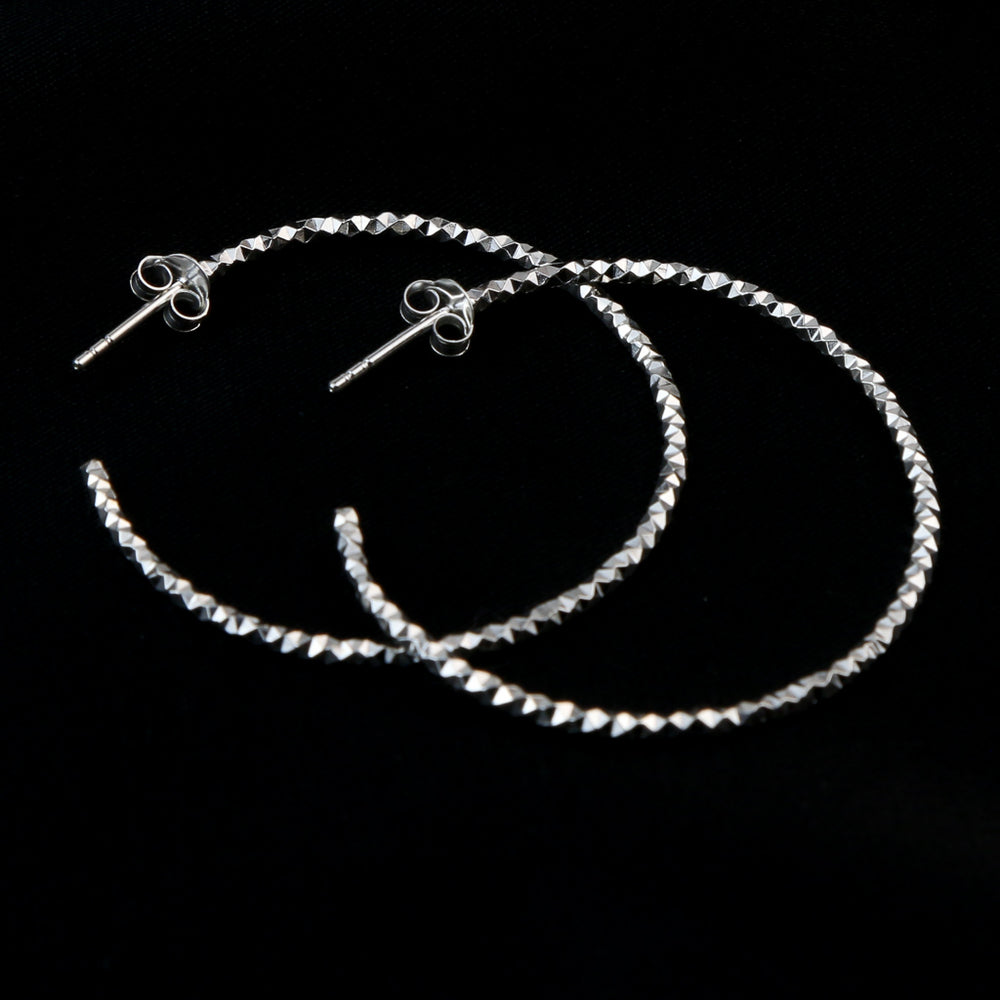 Silver Textured Half Hoop 
Earring