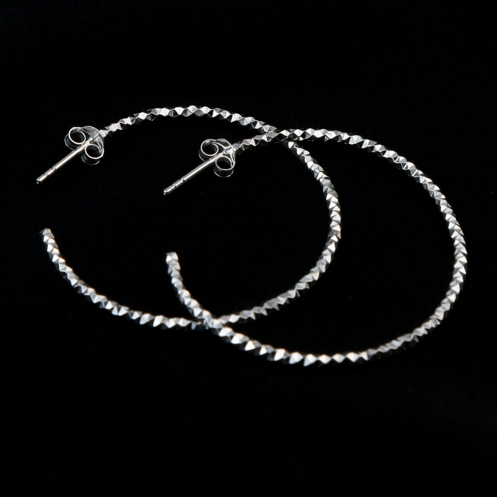 Silver Textured Half Hoop 
Earring