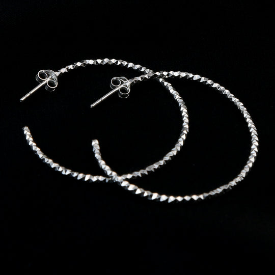 Silver Textured Half Hoop 
Earring
