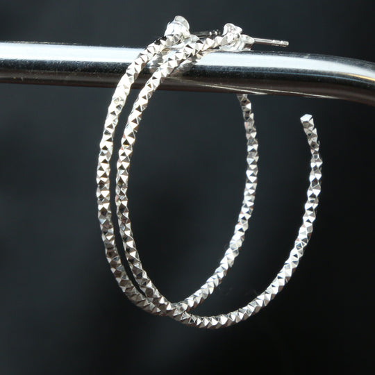 Silver Textured Half Hoop 
Earring