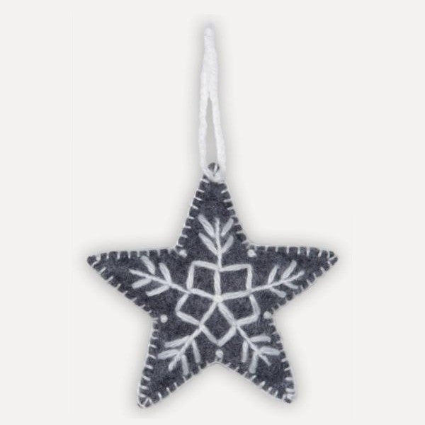 Hand Embroidered Ornament - Star - Grey