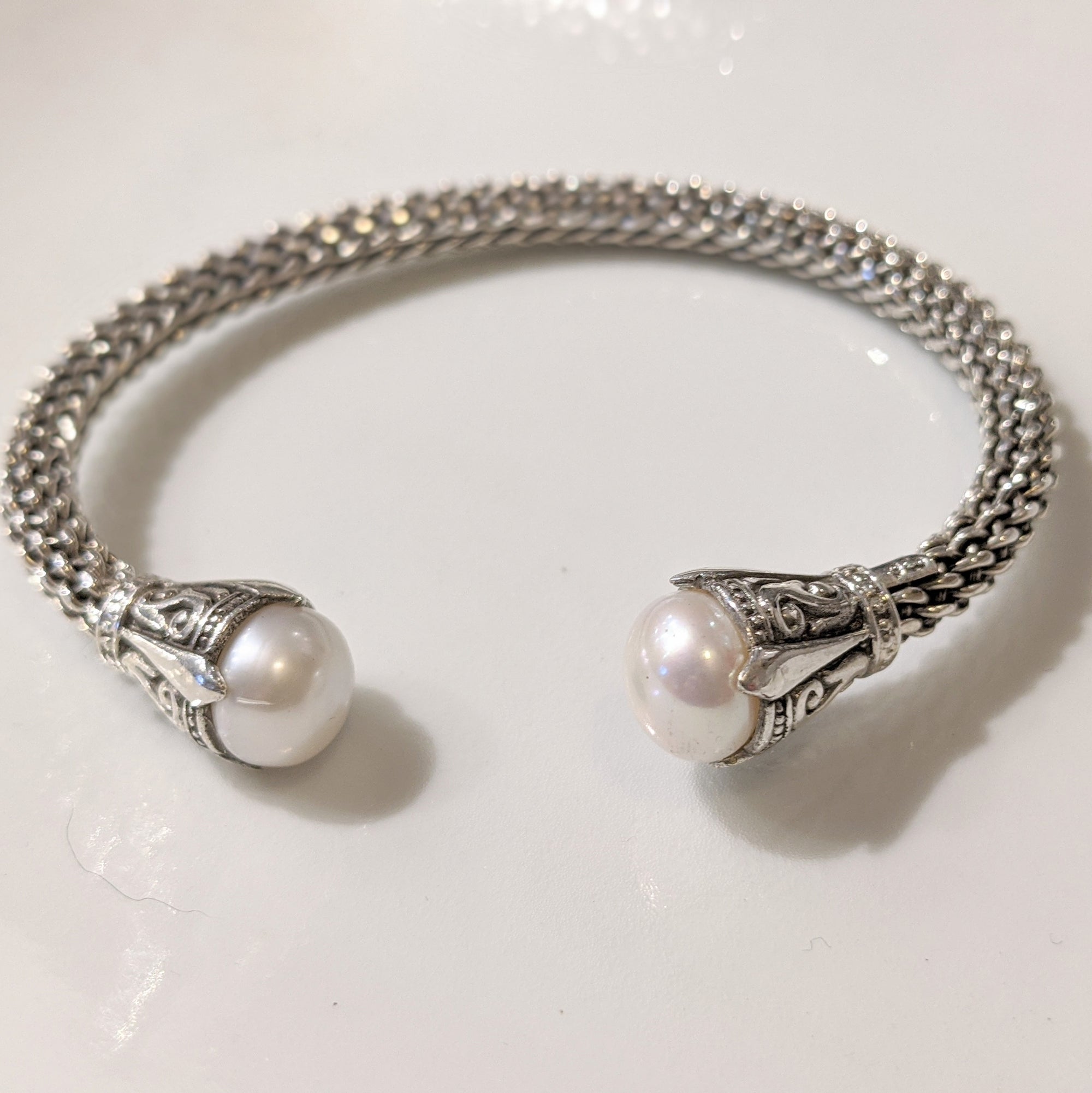Silver Cuff - Pearl - Weave