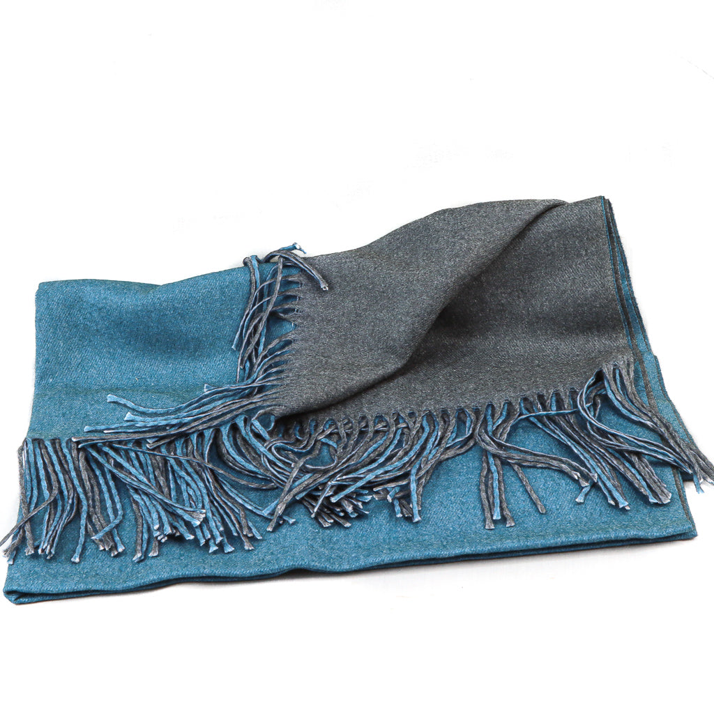 Two Toned Cashmere Feel Scarf Turquoise/Light Blue