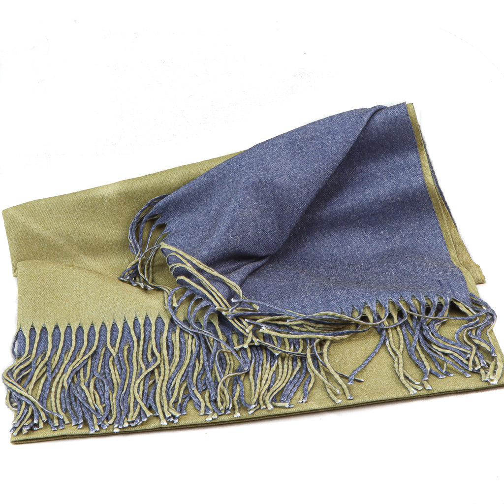 Two Toned Cashmere Feel Scarf Olive/Denim