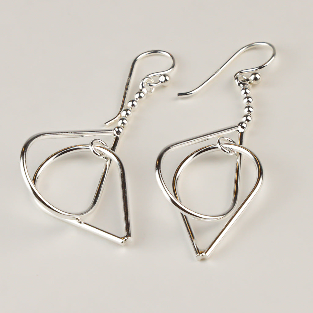 Sterling Silver Teardrop Ball and Chain Earrings