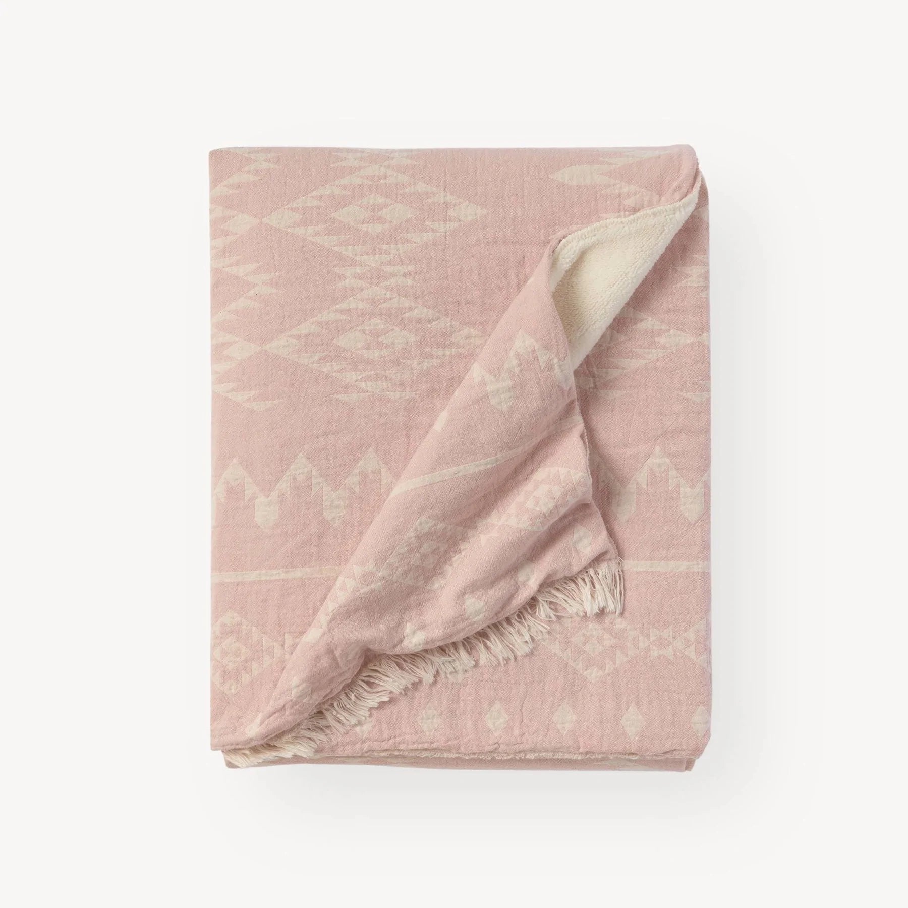 Turkish Fleece-Lined Throw - Atlas Pastel Pink