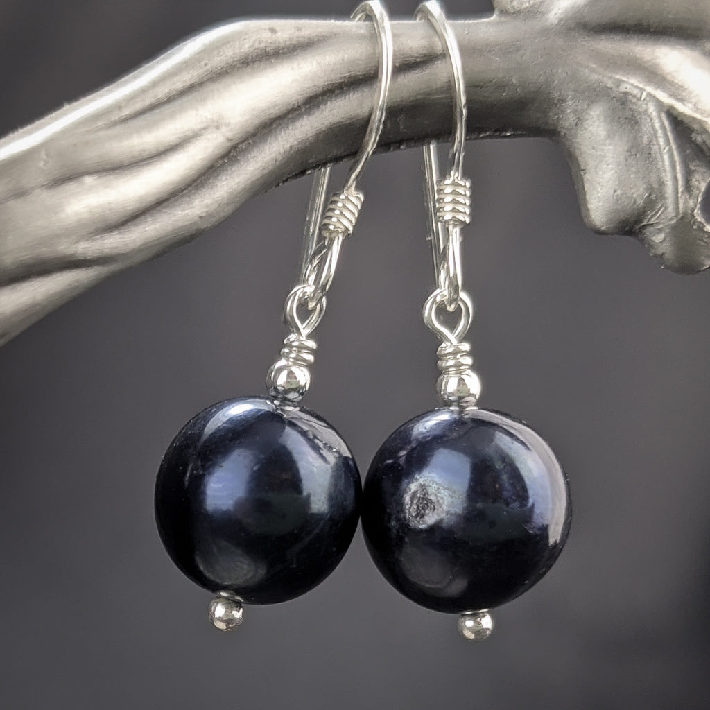 Black Pearl Drop Sphere Earrings
