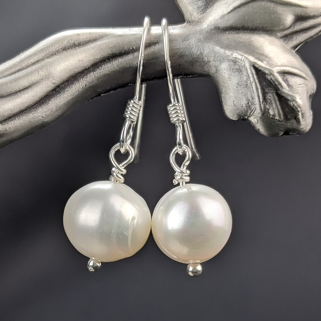 White Pearl Drop Sphere Earrings
