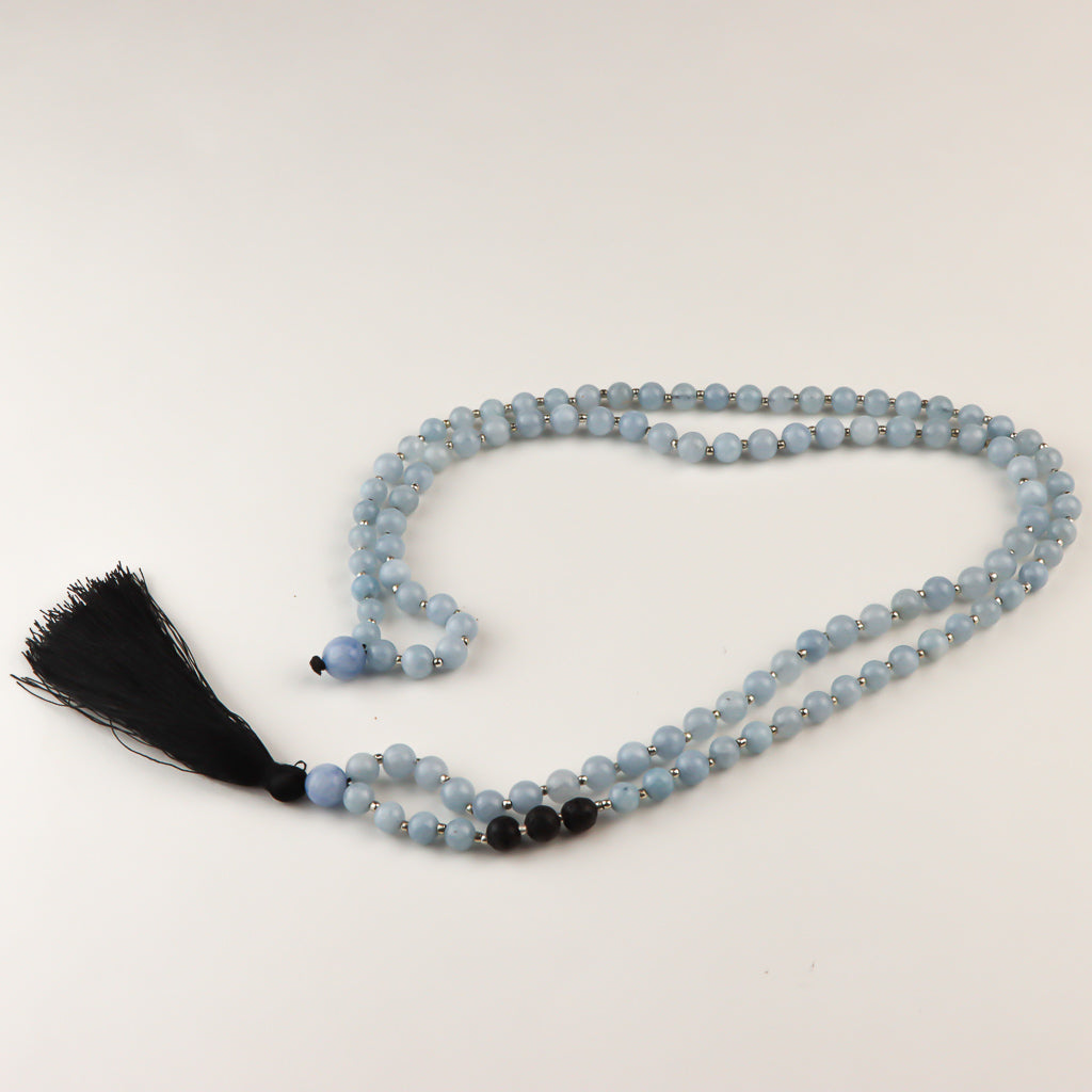 Aquamarine & Lavastone Mala Beads - 6mm