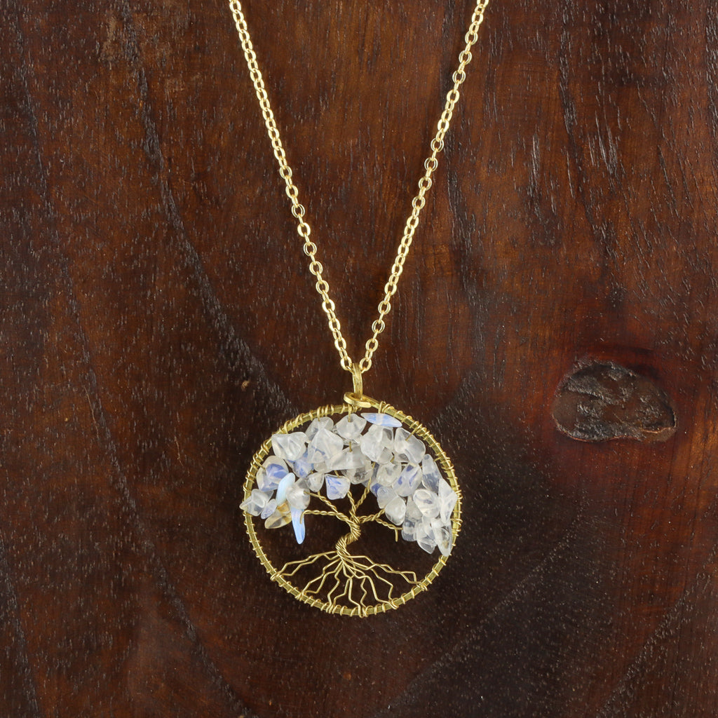 Gold Plated Tree of Life Necklace - Moonstone