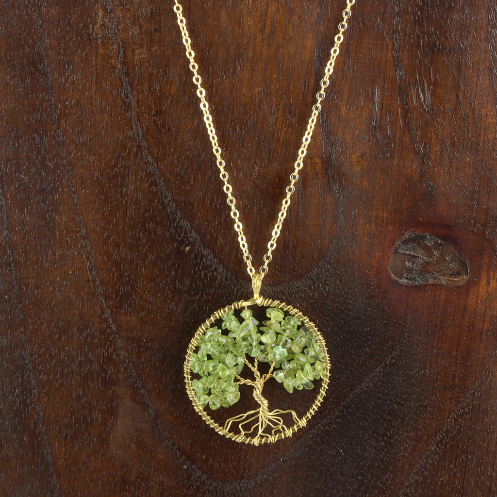 Gold Plated Tree of Life Necklace - Peridot