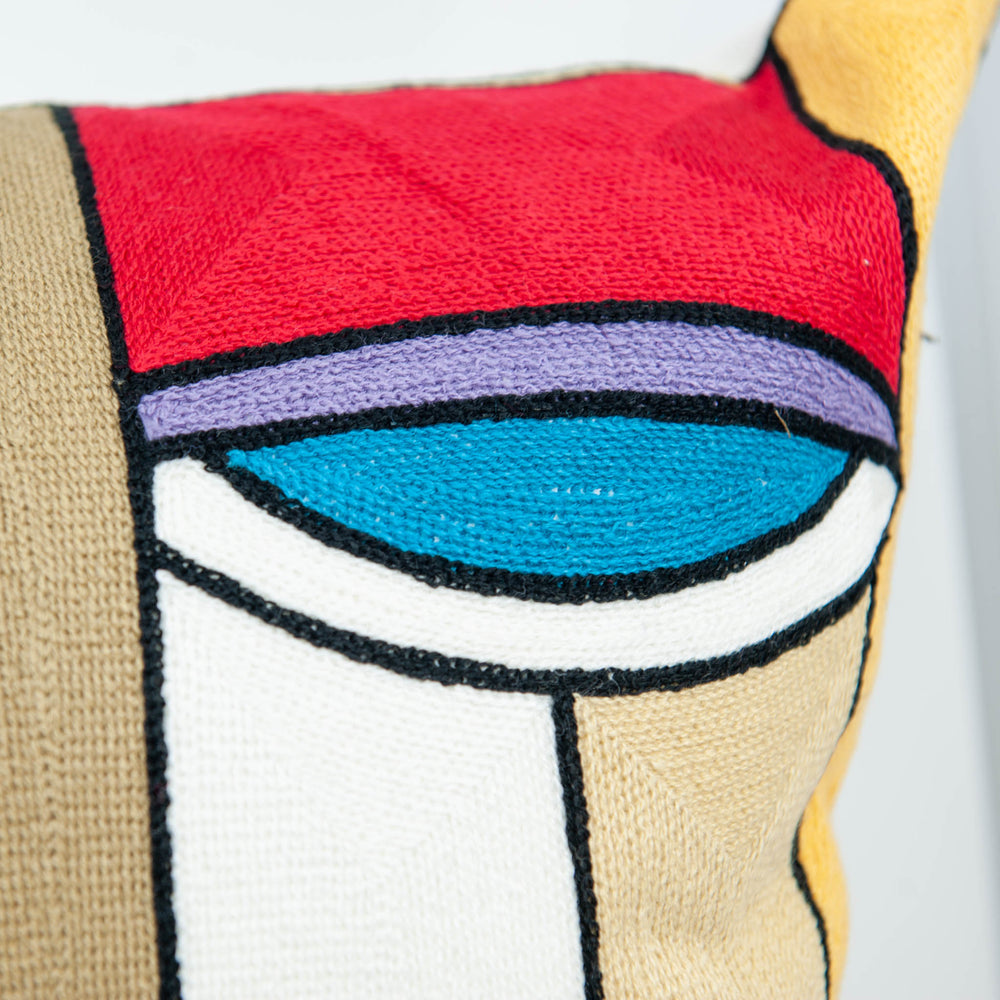 Housse de coussin brodée - Visage