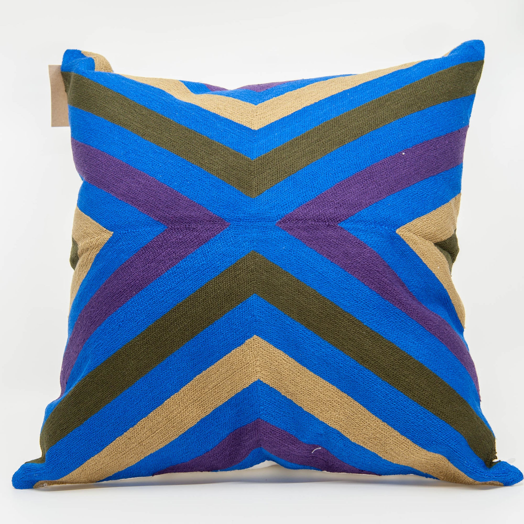 Embroidered Pillow Cover - Blue/Brown/Purple Chevron