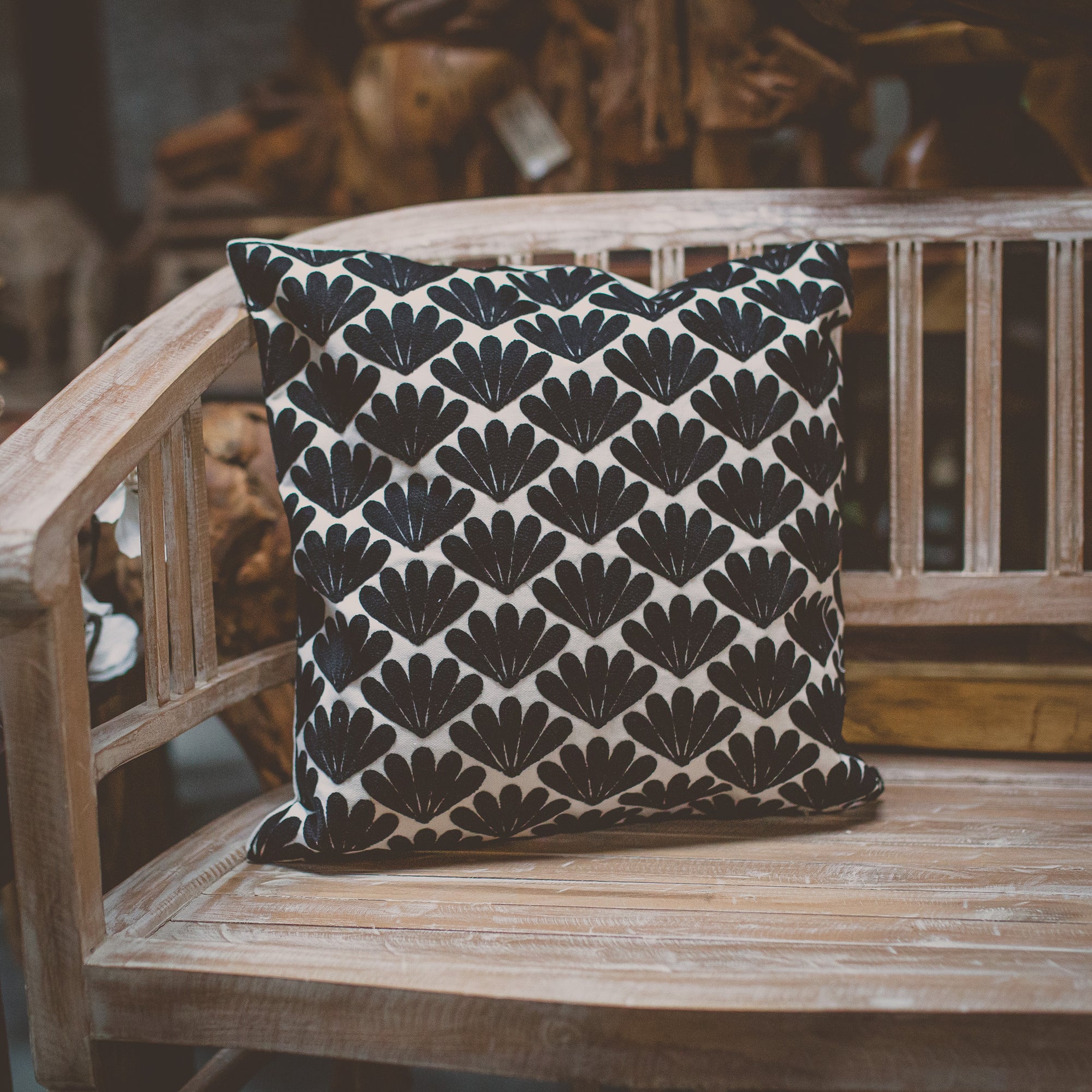 Embroidered Pillow Cover - Black Floral